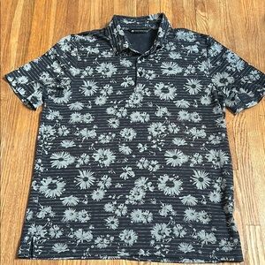 Travis Mathew Midnight Blue and Gray Floral Polo Golf Shirt
